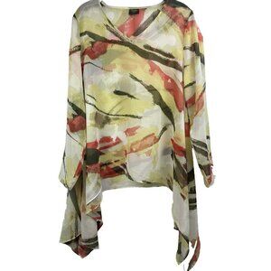 Chicos Travelers Collection Top Sheer Medium‎ Beach Flowy Asymmetrical Hem Light